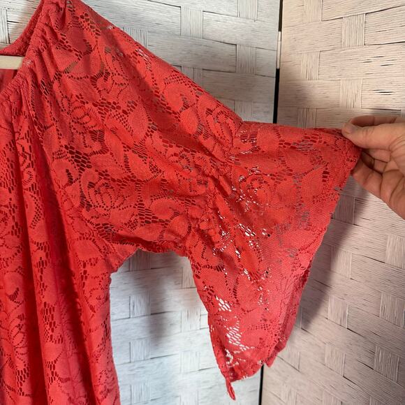 Enfocus woman mod lace short dress bell sleeve pink bohemian Whimsigoth plus Sz - Picture 4 of 9